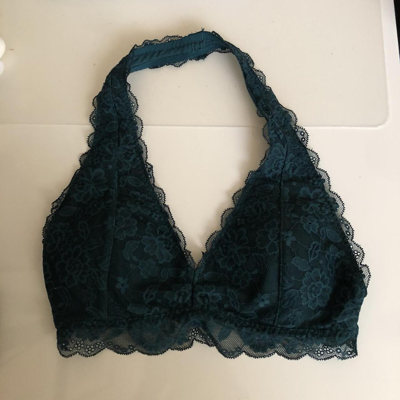 gilly hicks emerald green and grey bralettes. both