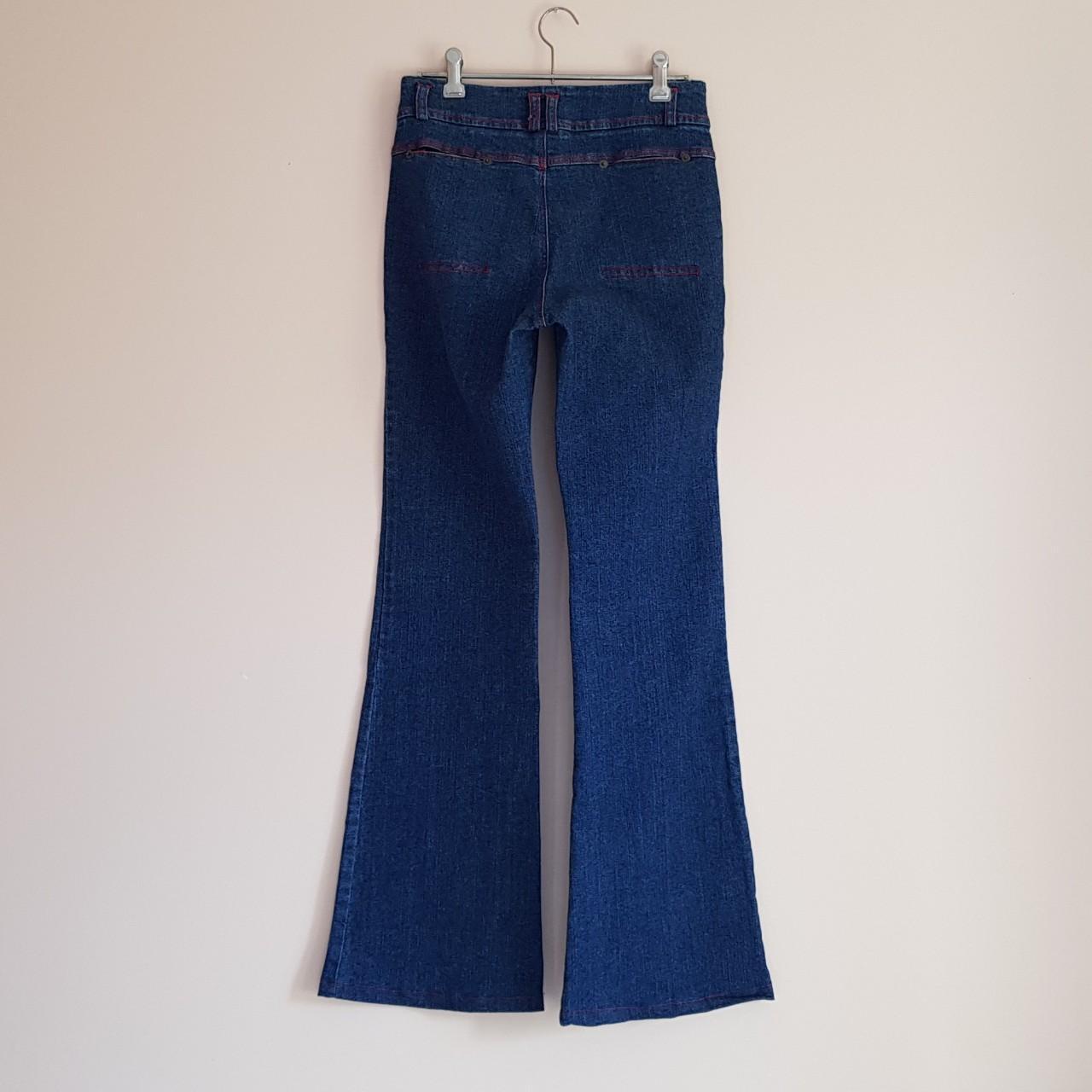 Vintage 70s Dark Blue Flare Bell Bottom Jeans with... - Depop