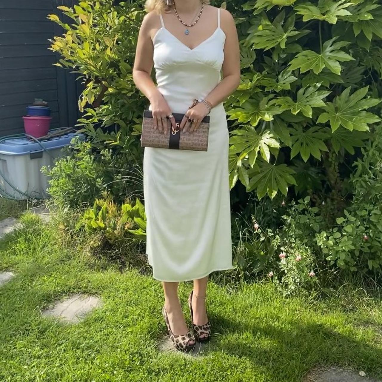 White summer sating midi slip dress. Brand... Depop