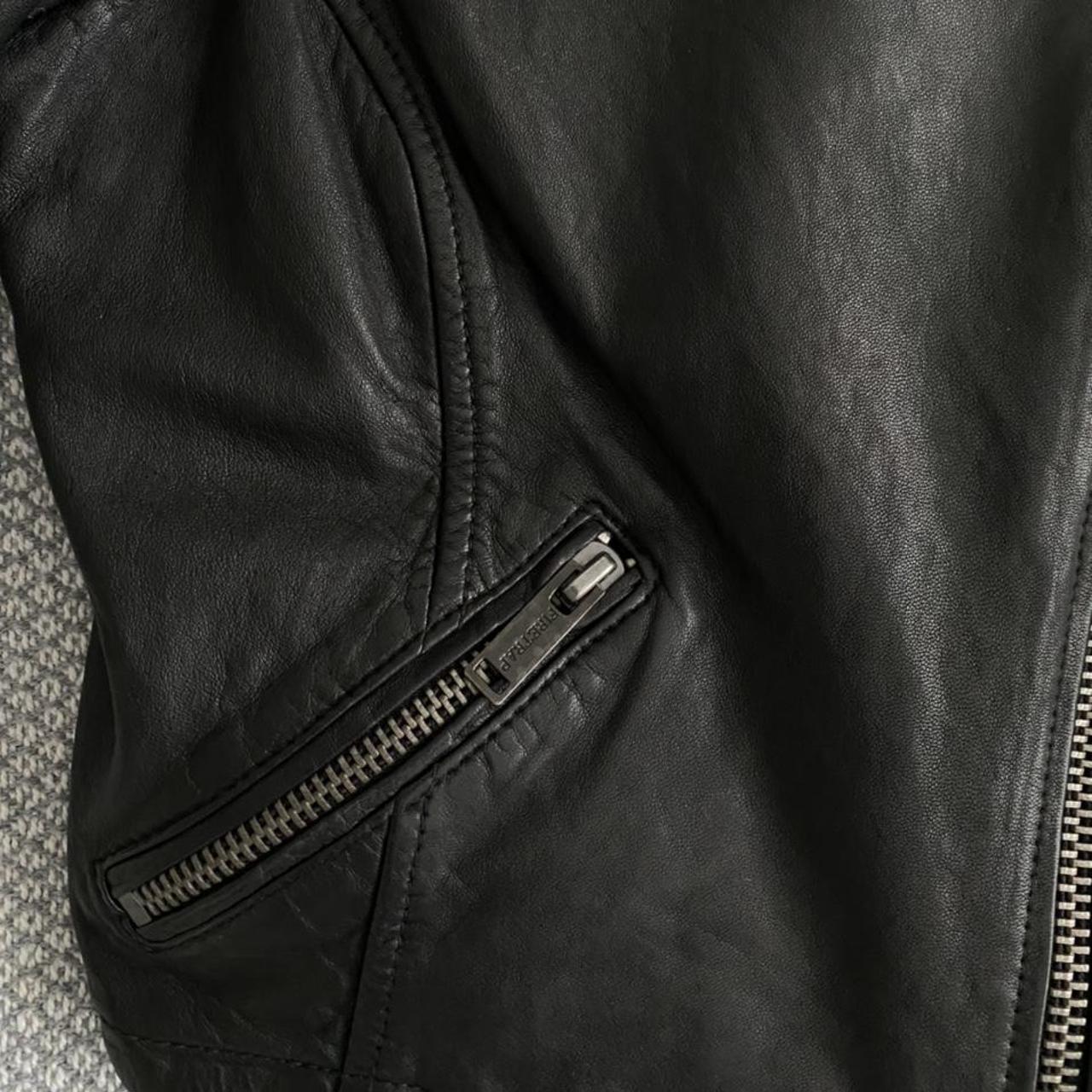 vintage real leather jacket cropped with 3/4... - Depop