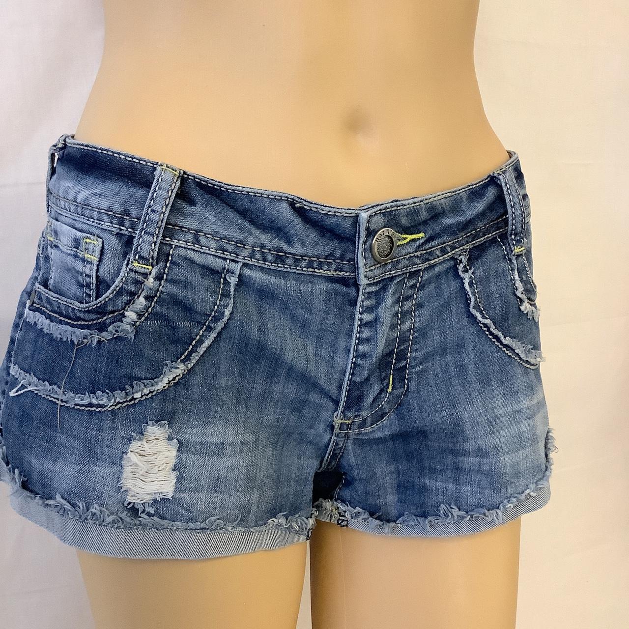 Y2K low cut shorts hotpants with stitched detail to... - Depop