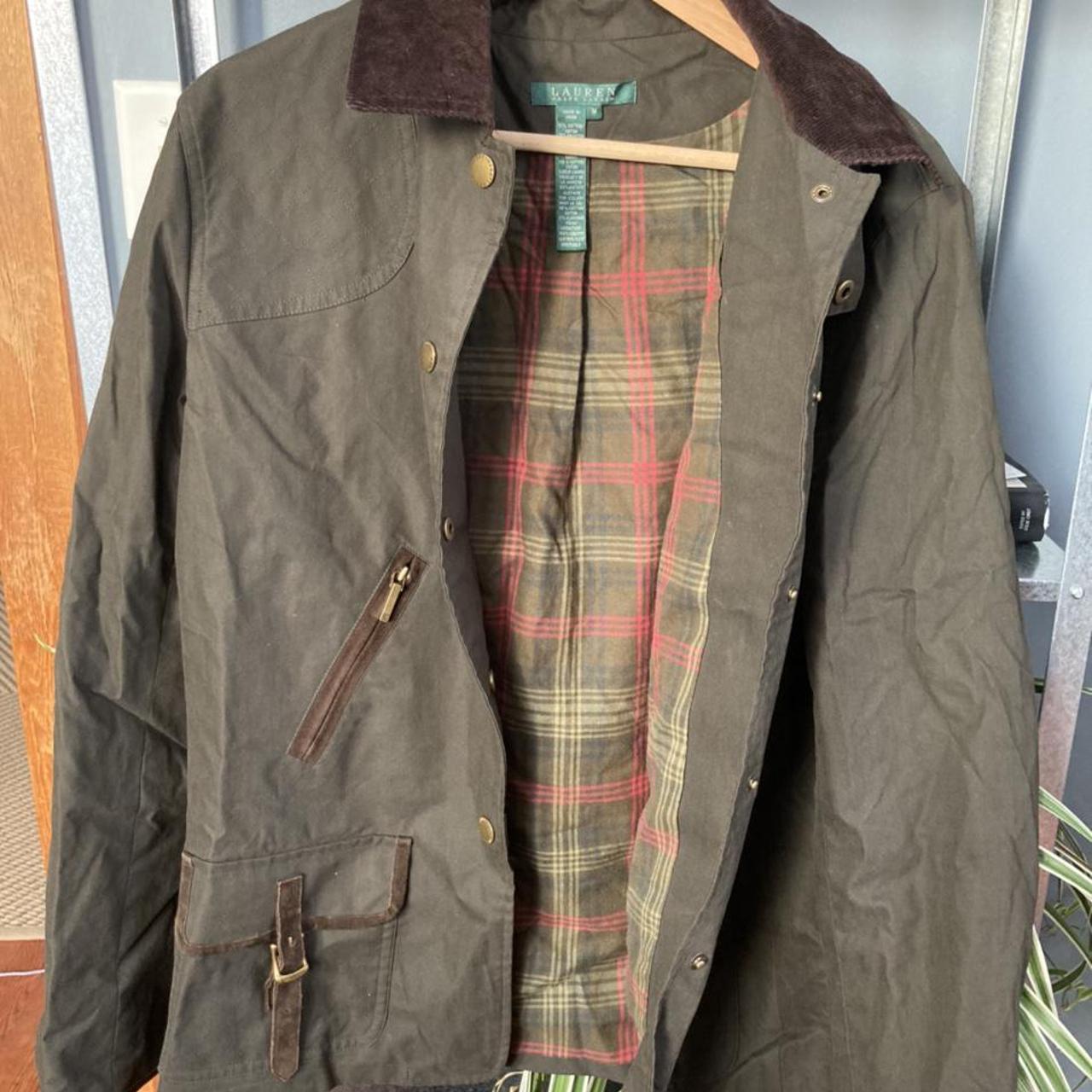 Ralph Lauren green jacket with plaid lining and... - Depop