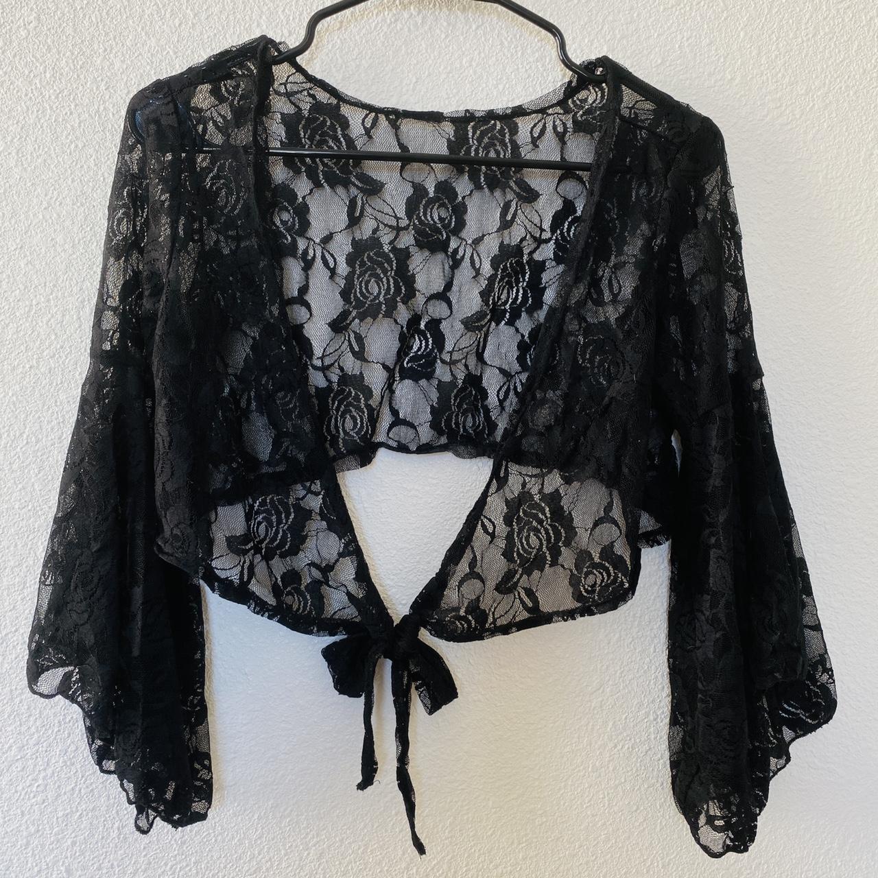 Lace cropped cover up. - Depop
