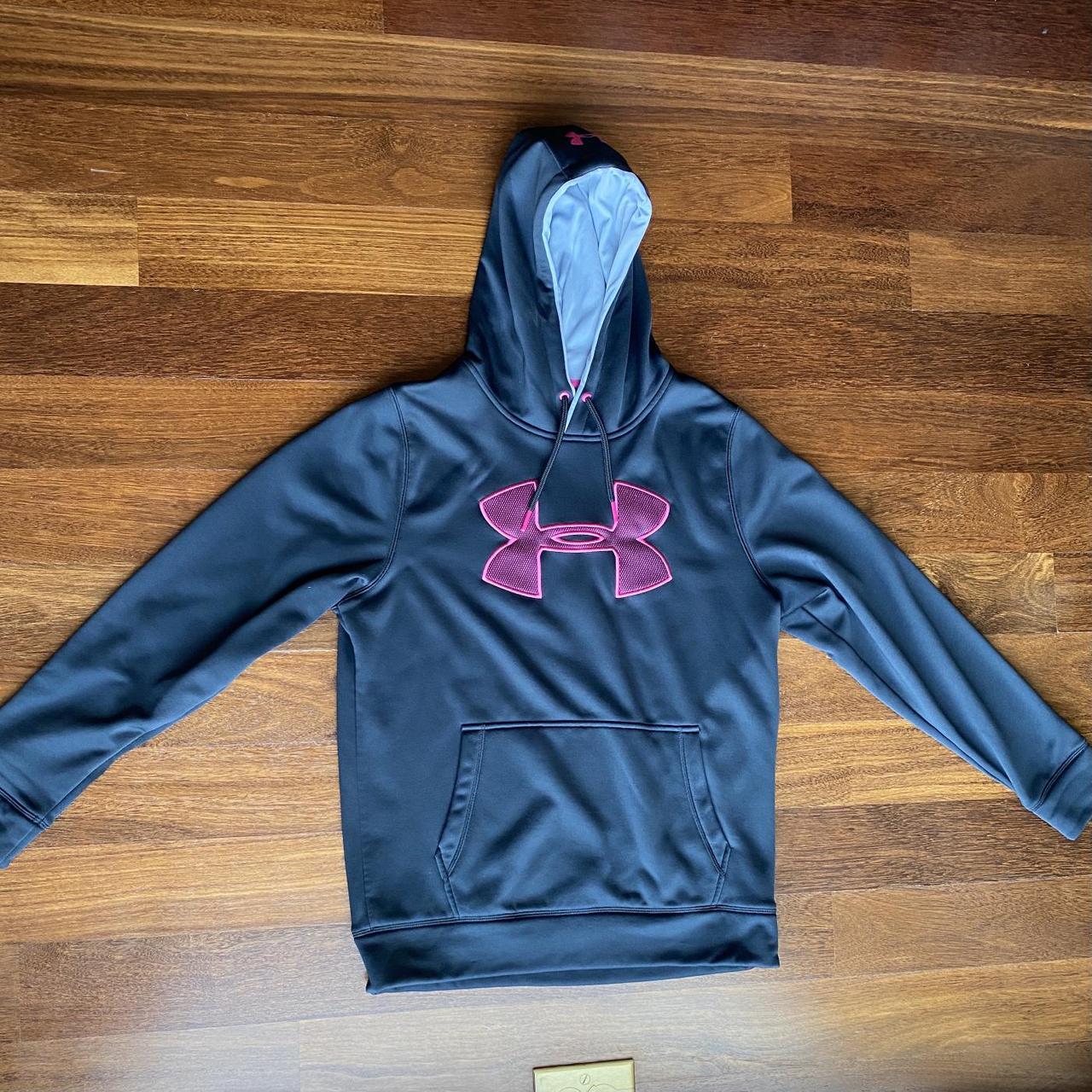 Under Armour Black/Pink Big Logo Hoodie. Size... - Depop