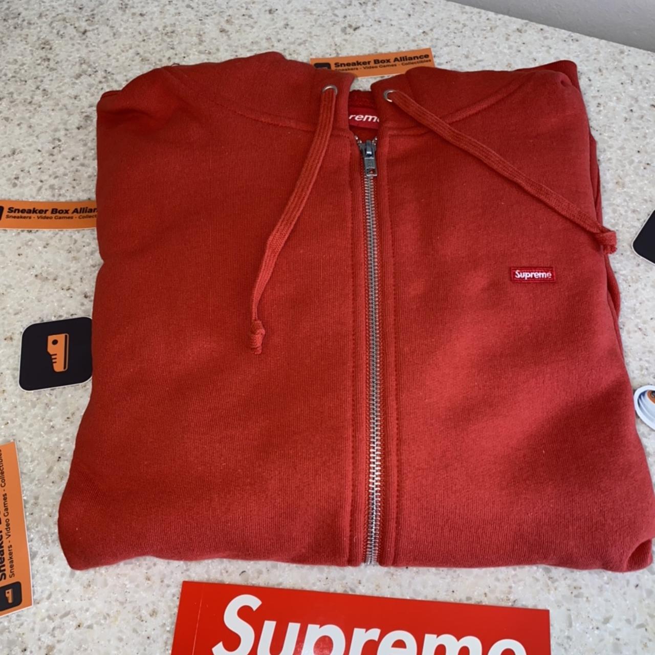 Supreme Small Box Zip Up Hooded Sweatshirt Burnt Red... - Depop