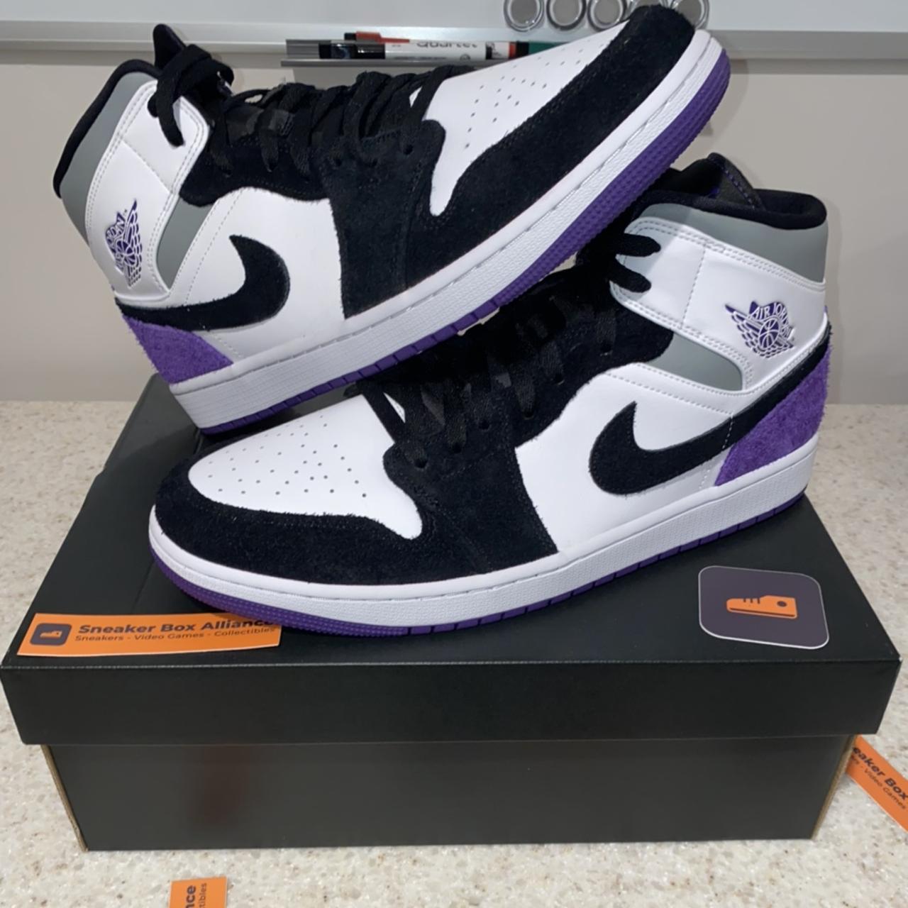 air jordan 1 mid se white court purple