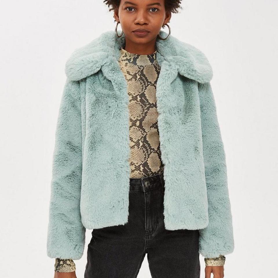 Mint green faux fur coat best sale