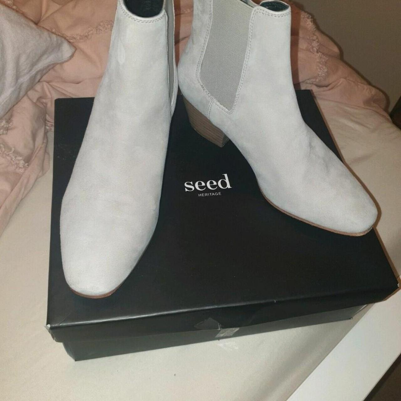 SEED heritage light grey ankle leather suade boots,... - Depop