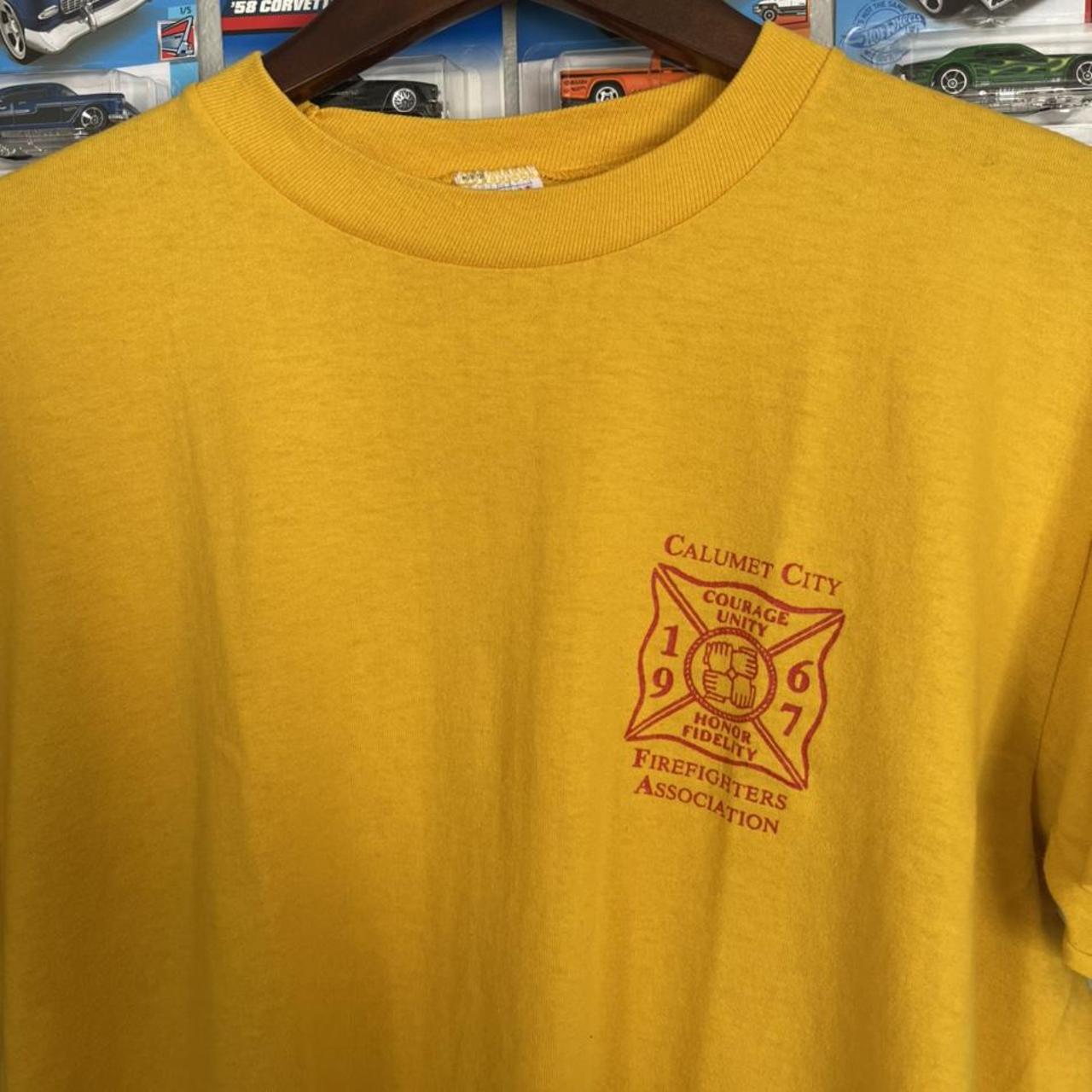 Vintage 80s/90s Firefighter Calumet City yellow... - Depop