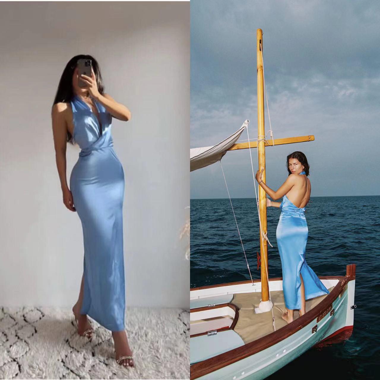 ZARA SATIN MIDI DRESS SKY BLUE, SIZE M, BNWT Satin... Depop