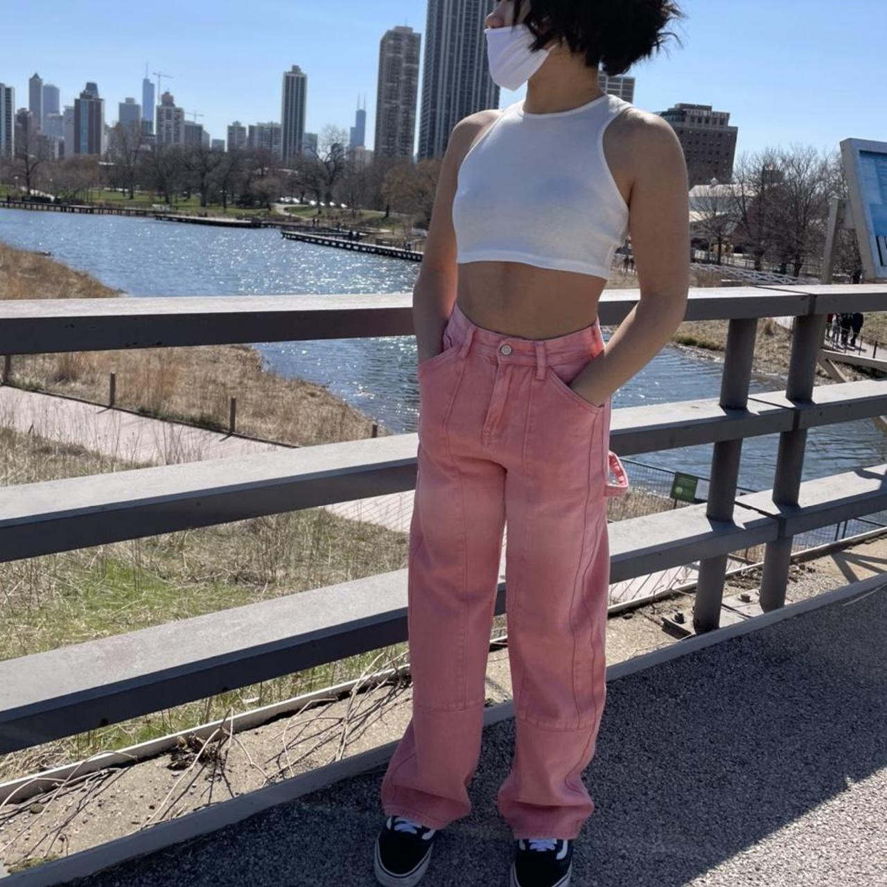 Pink cargo style jeans Only worn once in pictures,... - Depop