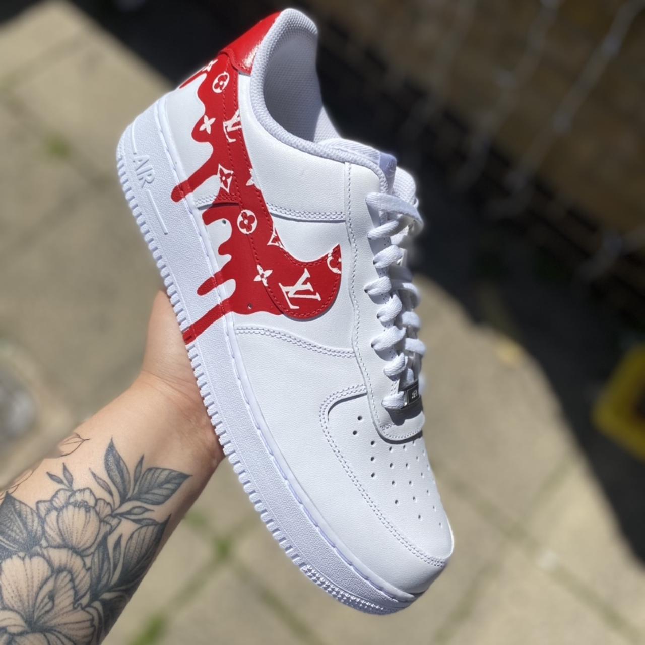 Dripping Red Louis Vuitton x Supreme Nike Air Force Ones, Custom shoes