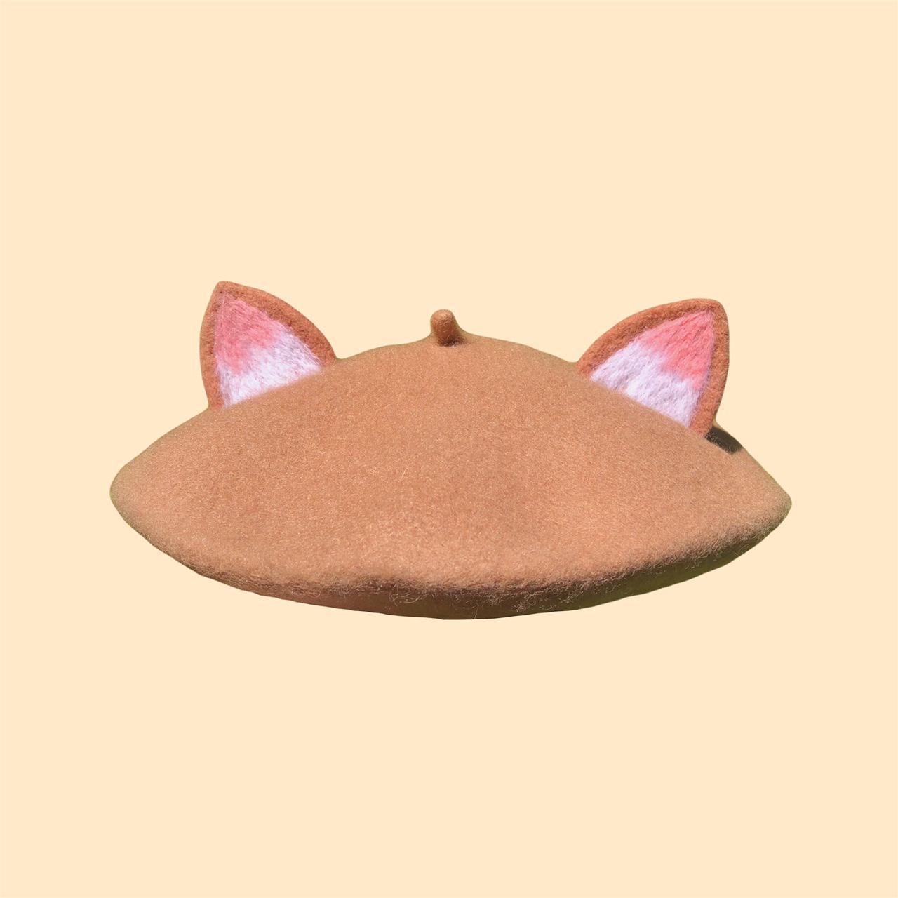 Ginger brown cat ear beret, kitten french Depop