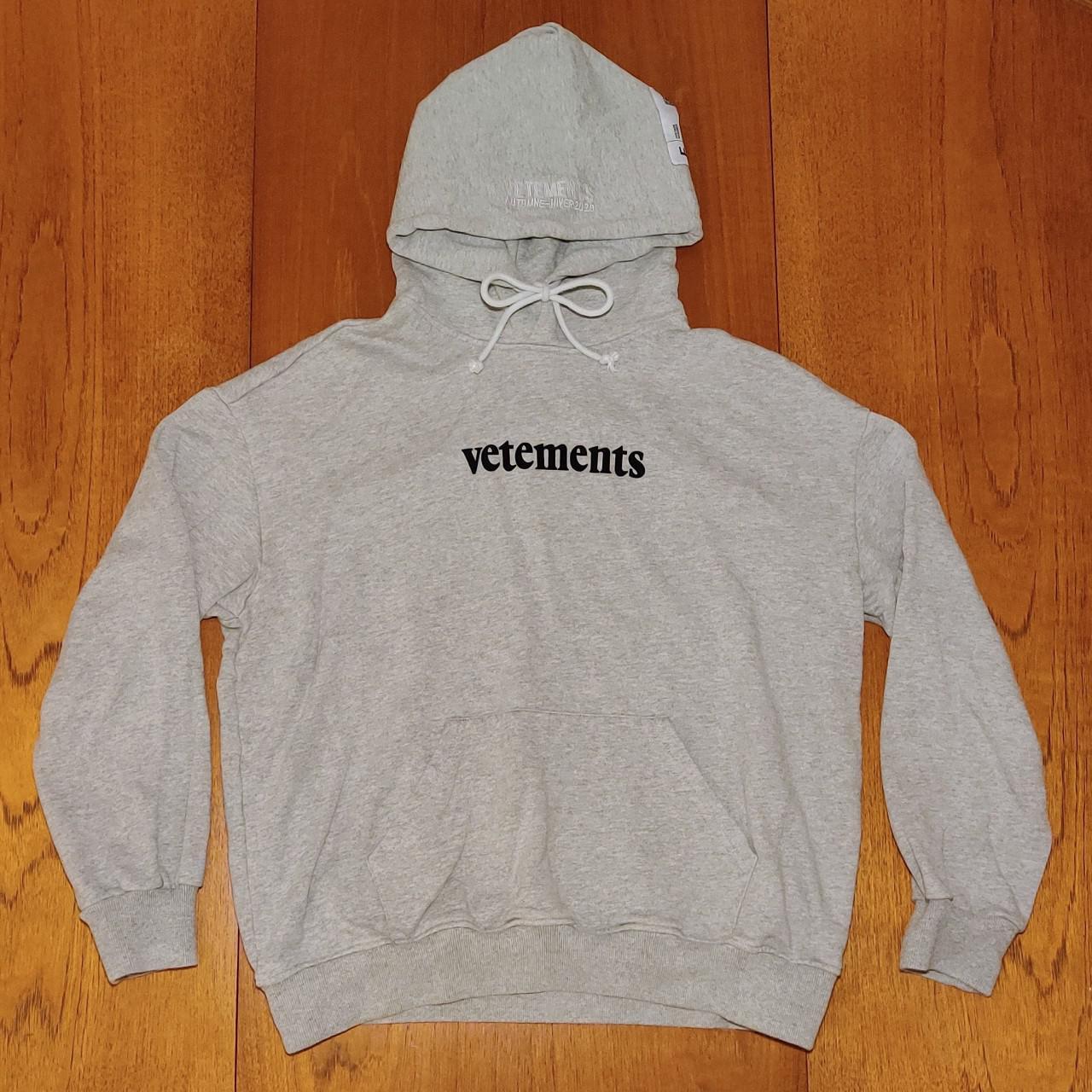 Vetements Classic Postage Logo Hoodie in Grey Mens... - Depop