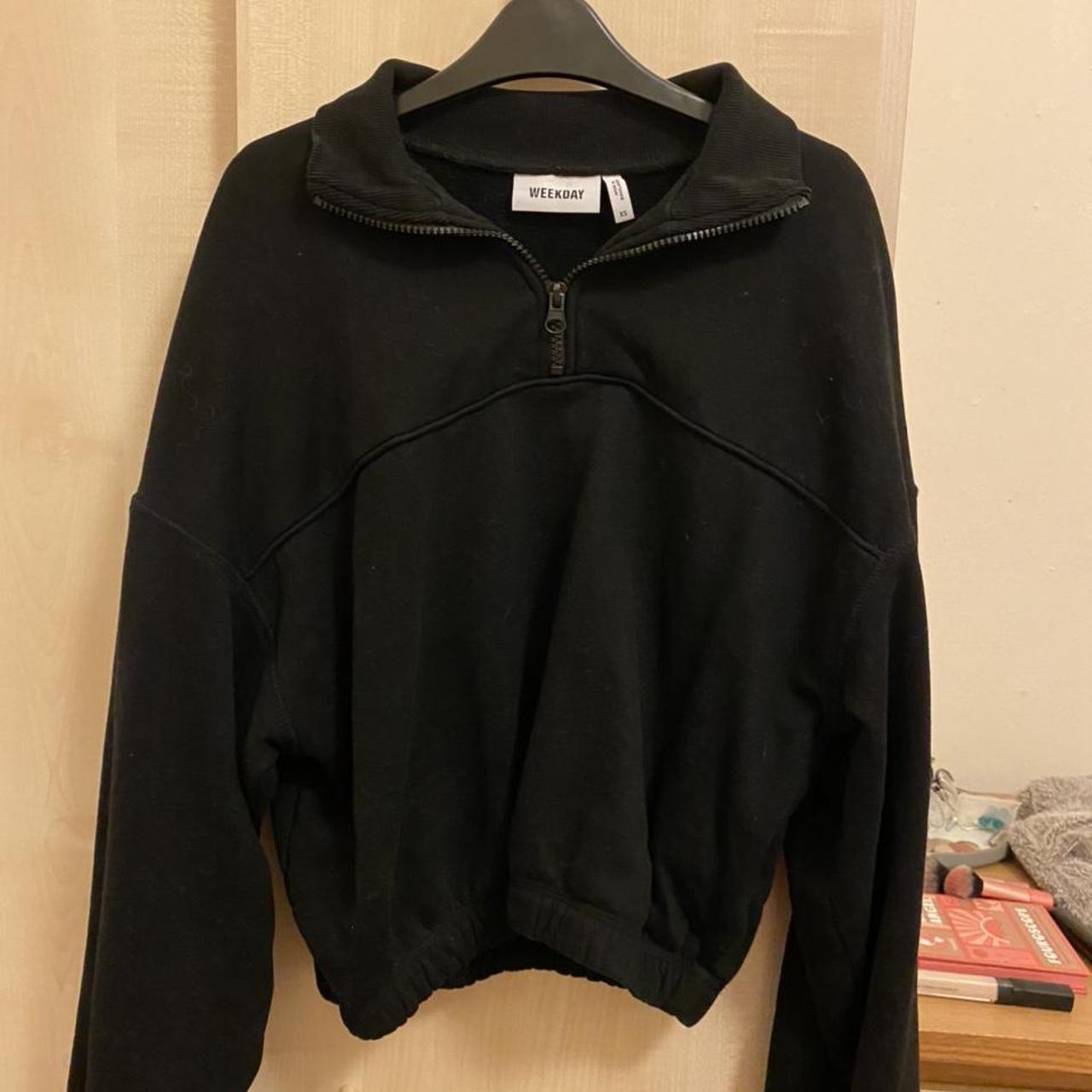 Black Weekday cropped fleece, size xs selling for... - Depop