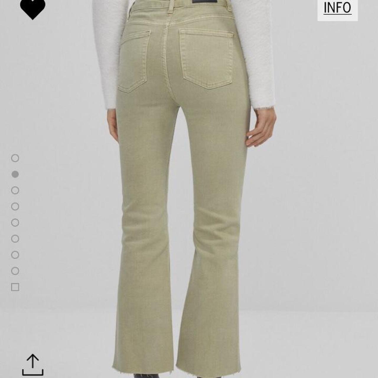 Bershka Green kick flared jeans sagegreen flares Depop