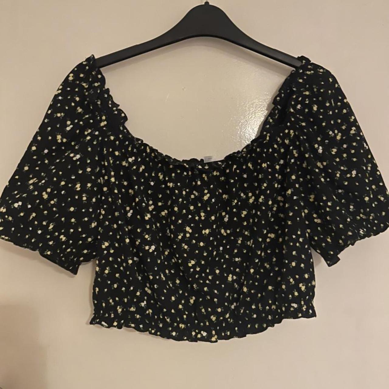 H&M square neck crop top Small yellow floral... - Depop