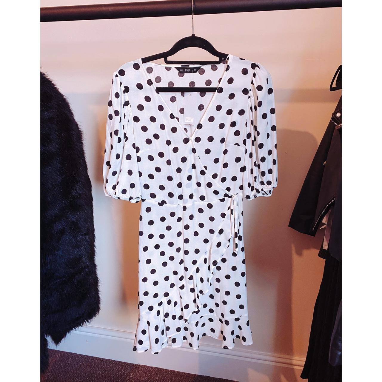 Size 12. F&F Brand New With Tags Black Polka Dot Dress