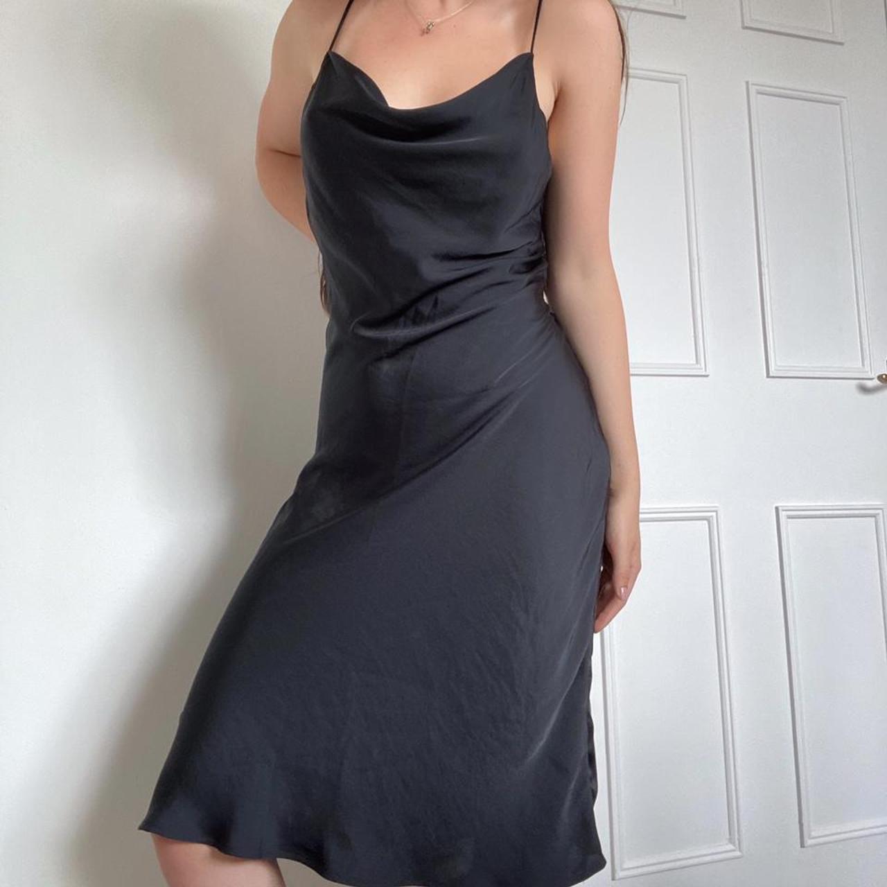 black satin midi dress from zara. size small. in... Depop