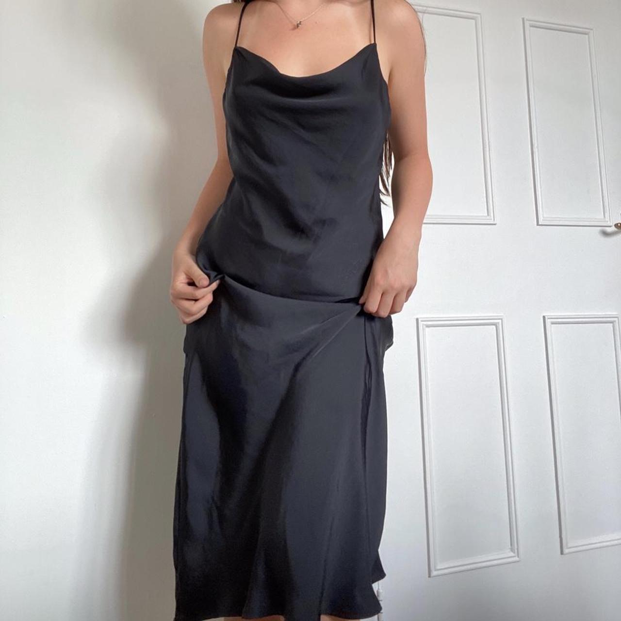 black satin midi dress from zara. size small. in... - Depop