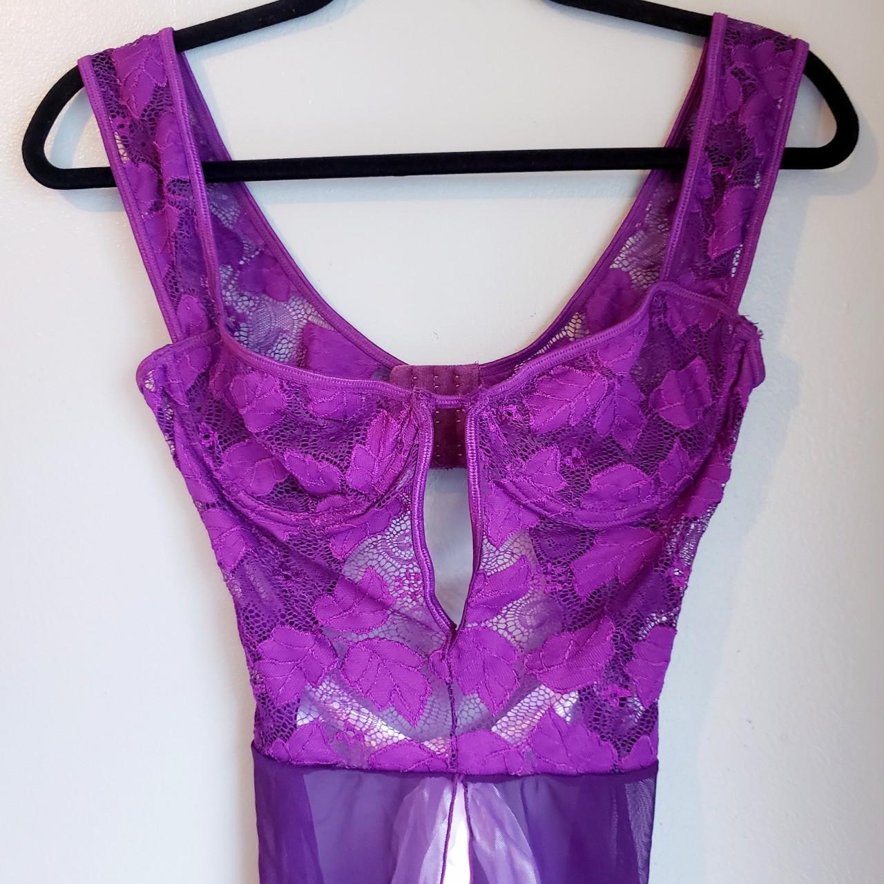 vintage satin bra - purple with black lace - - Depop