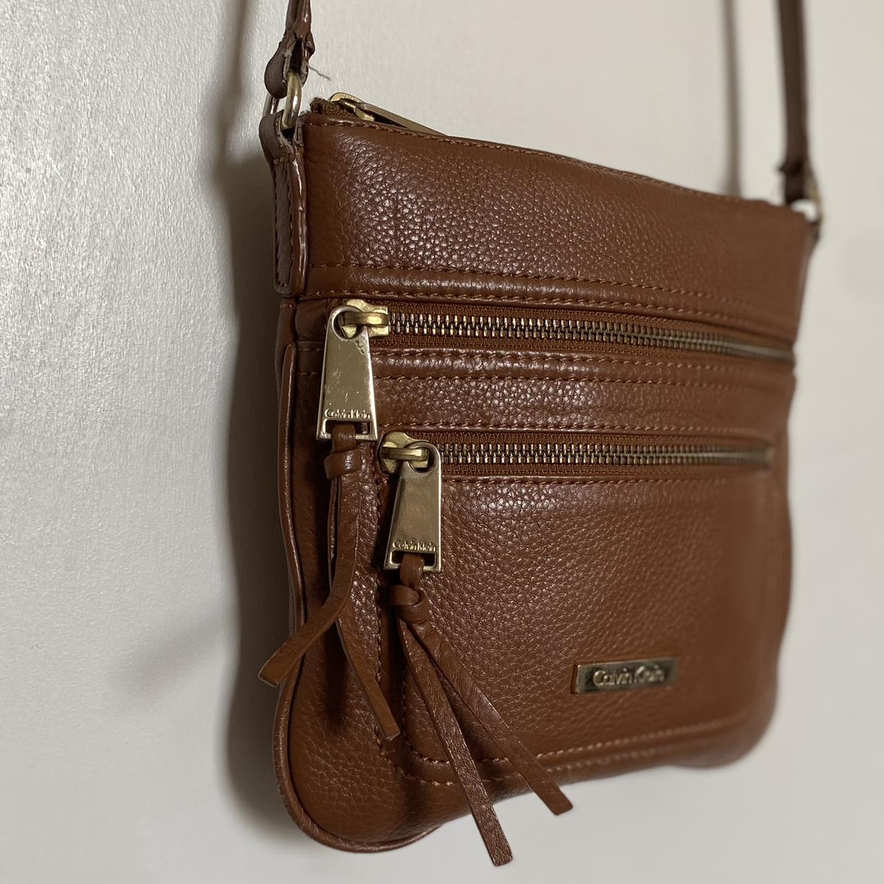 Brown and tan Calvin Klein shoulder bag. Gold - Depop