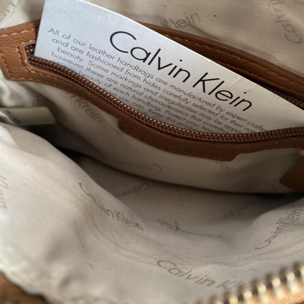 Brown and tan Calvin Klein shoulder bag. Gold - Depop