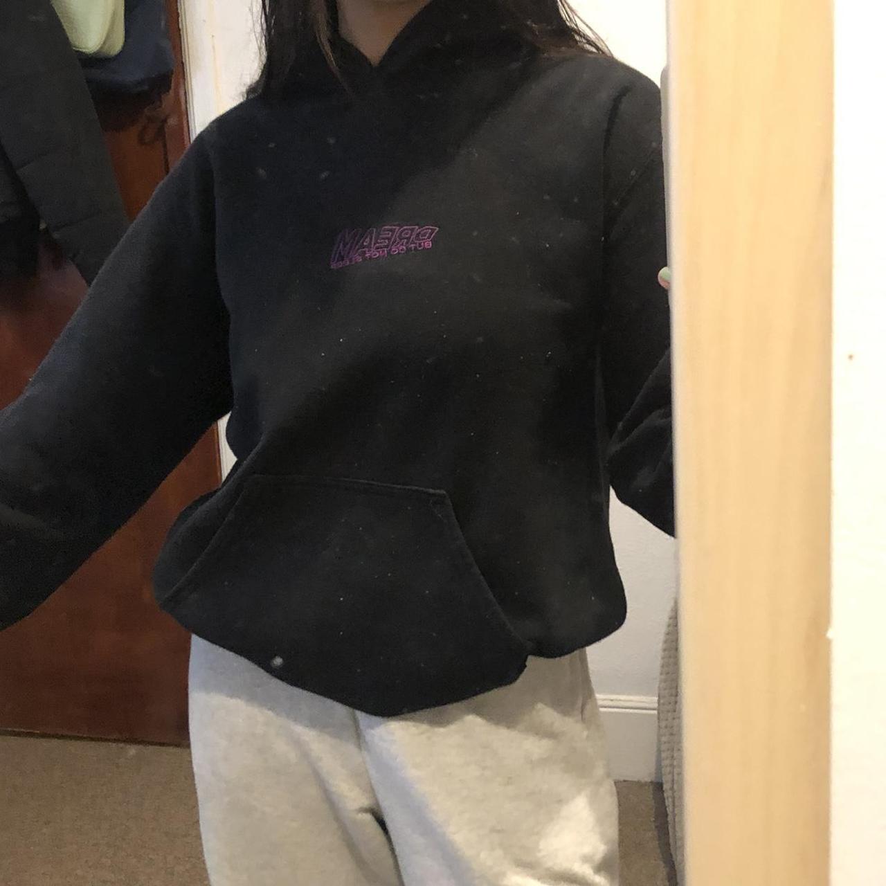black hoodie with purple embroidered "dream but do... Depop