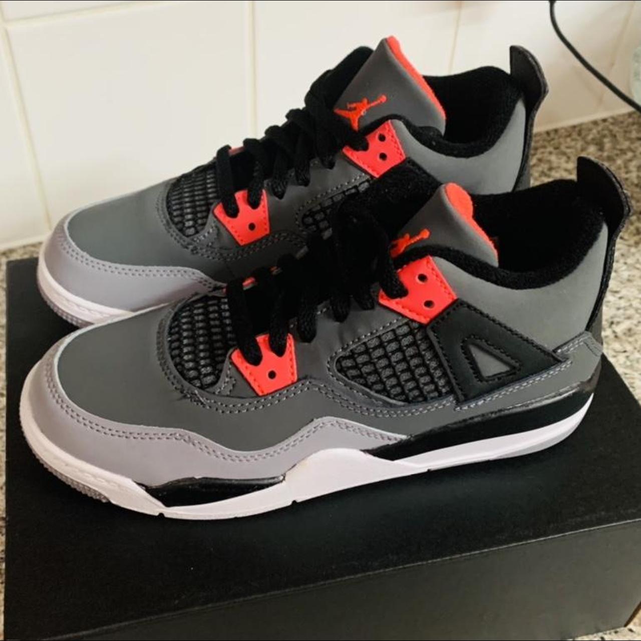 Jordan Grey and Red Trainers Depop