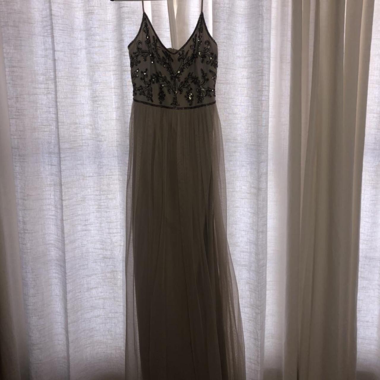 Adrianna Papell Spaghetti Strap Beaded Bodice Gown Depop