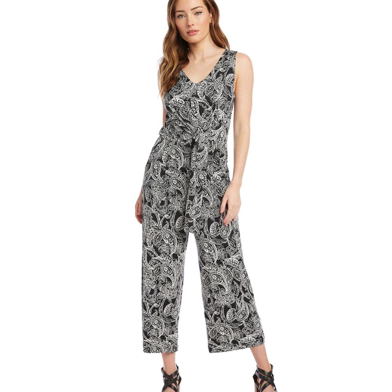 Karen Kane Tie Front knit Jumpsuit in Black White