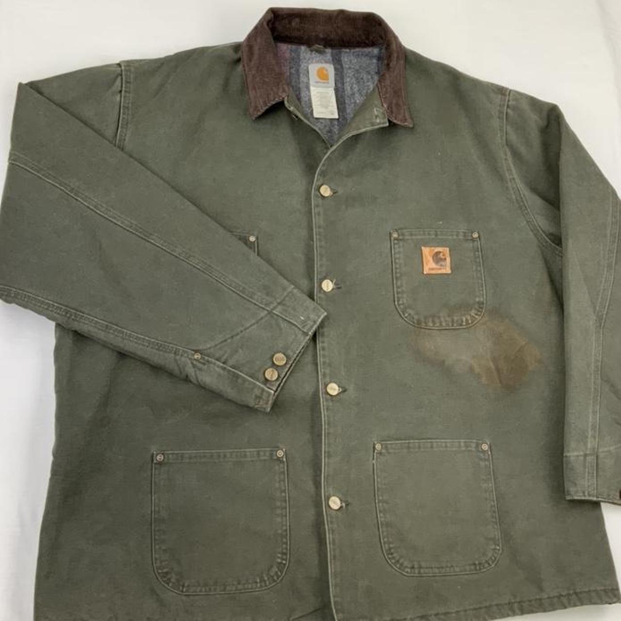 Vintage Carhartt Green Long down button up jacket... - Depop