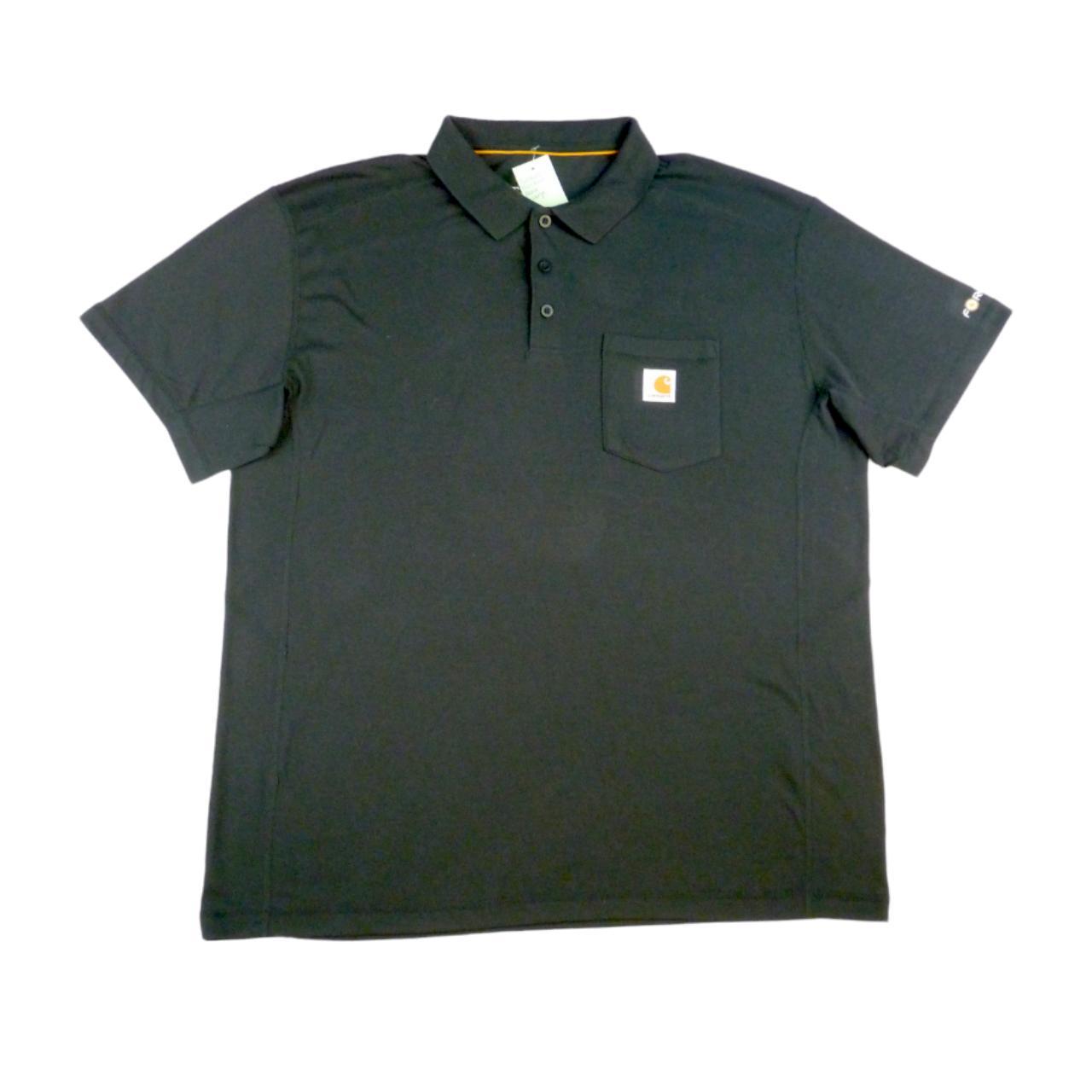 Carhartt men’s black polo shirt with famous logo on... - Depop