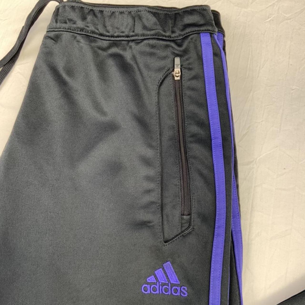 Adidas black and purple sports straight joggers with... - Depop