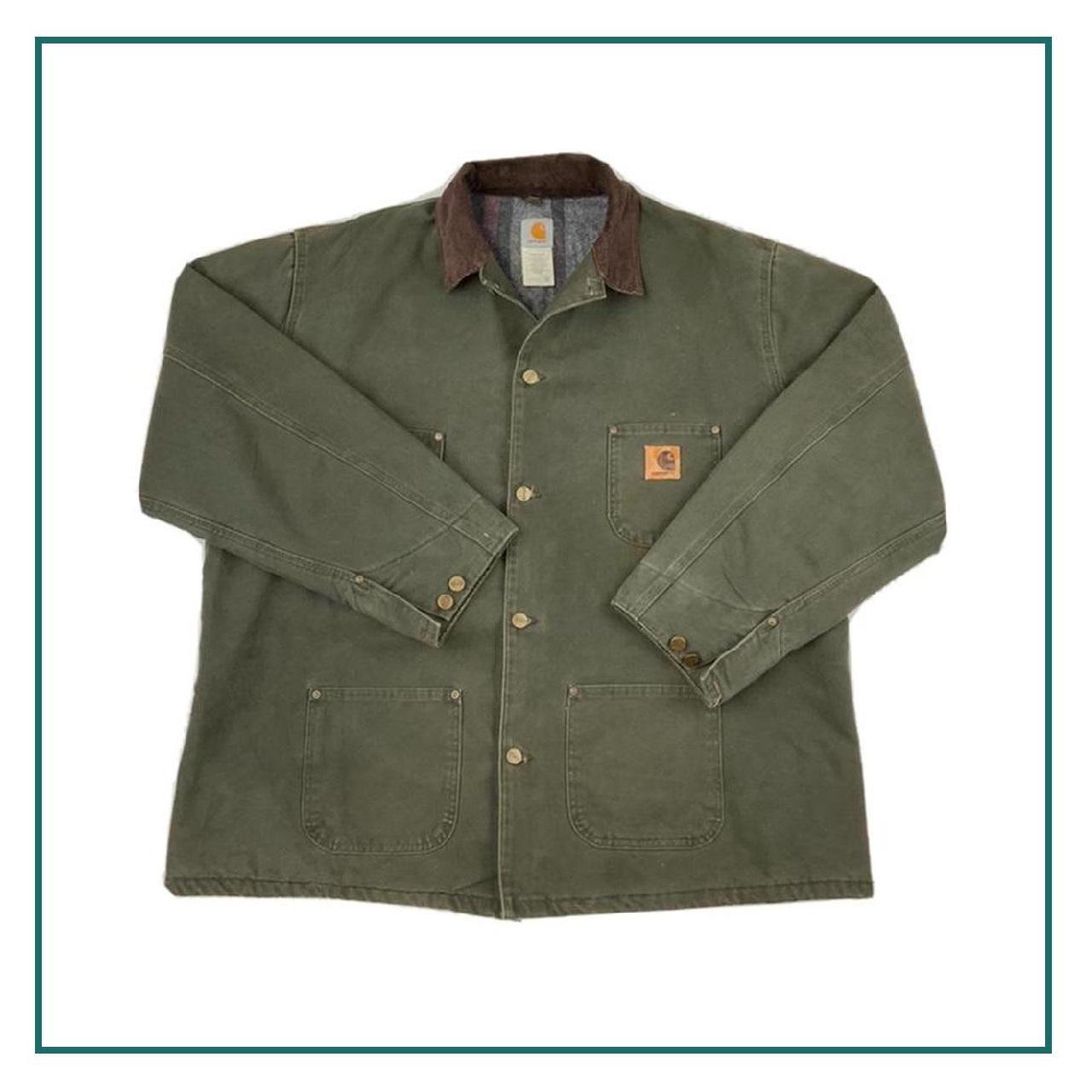 Vintage Carhartt Green Long down button up jacket... - Depop