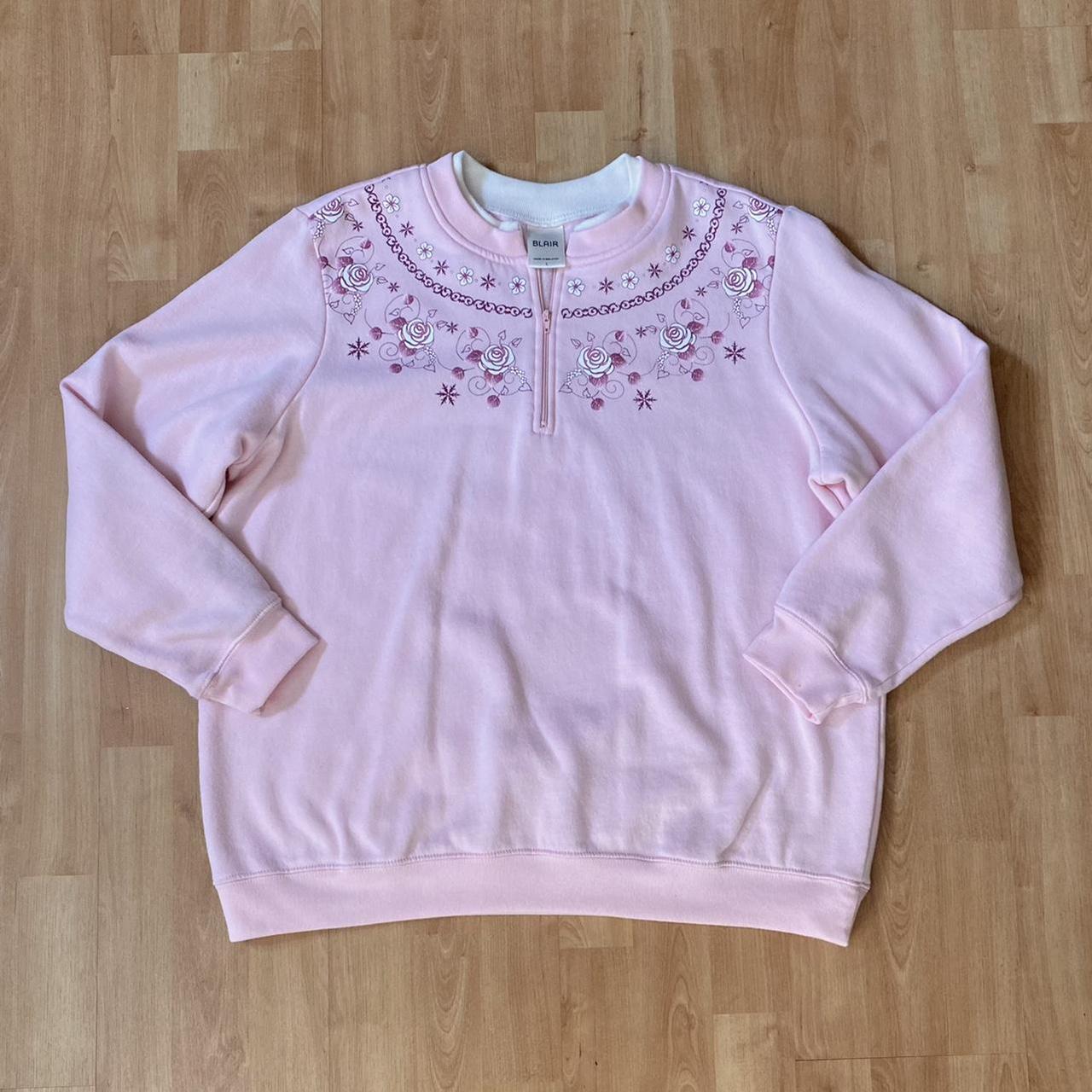 Blair Women's Pink and White Sweatshirt | Depop