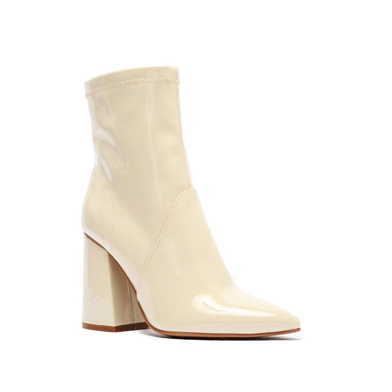 Cream white vegan patent leather ankle boots, with a... - Depop