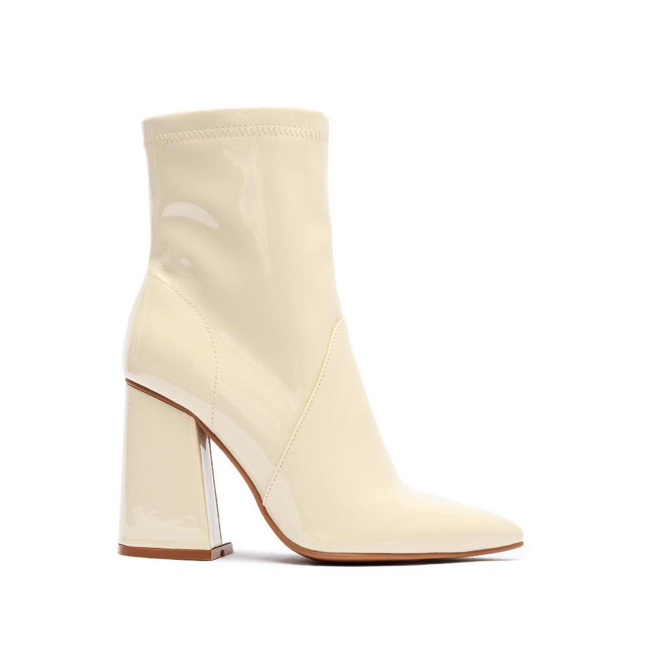 Cream white vegan patent leather ankle boots, with a... - Depop