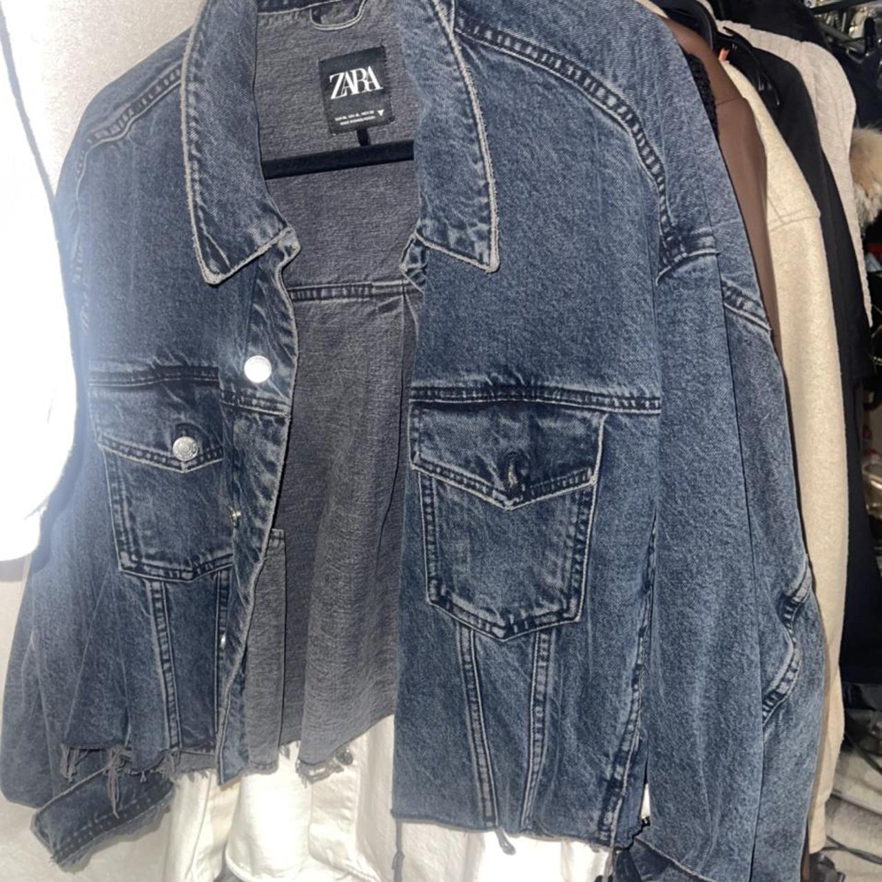 Zara cropped oversized denim jacket Size XL Only... - Depop