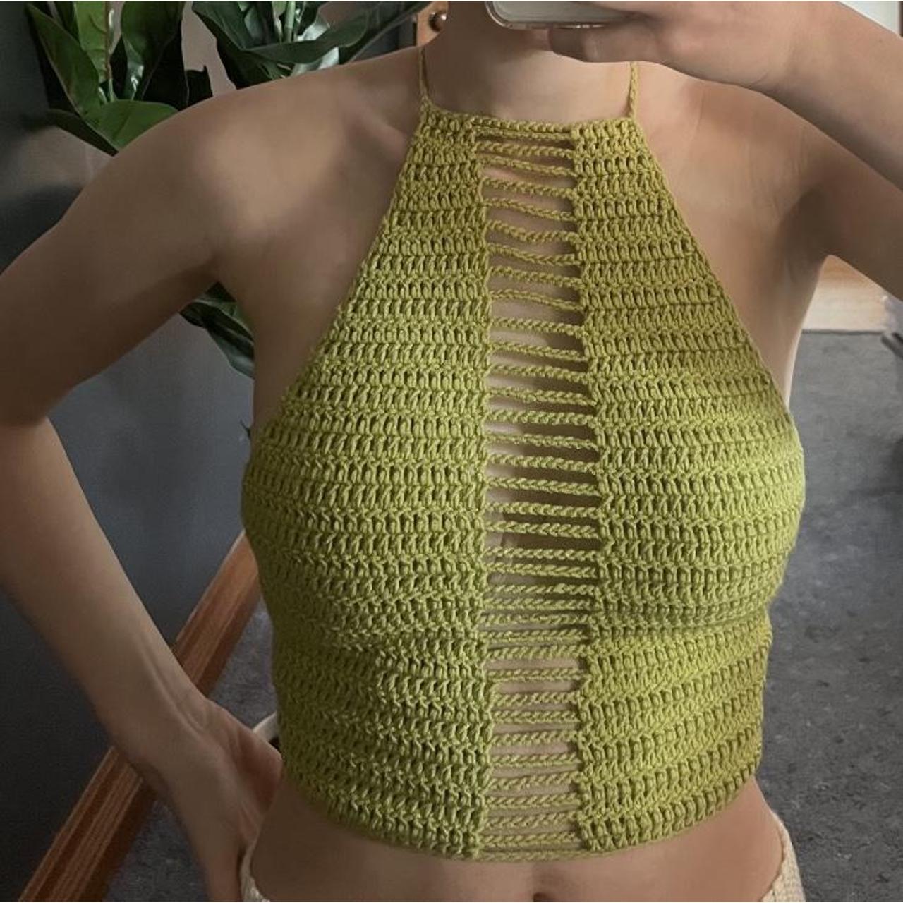 Lime green crochet crop top Hand made by me Can be Depop