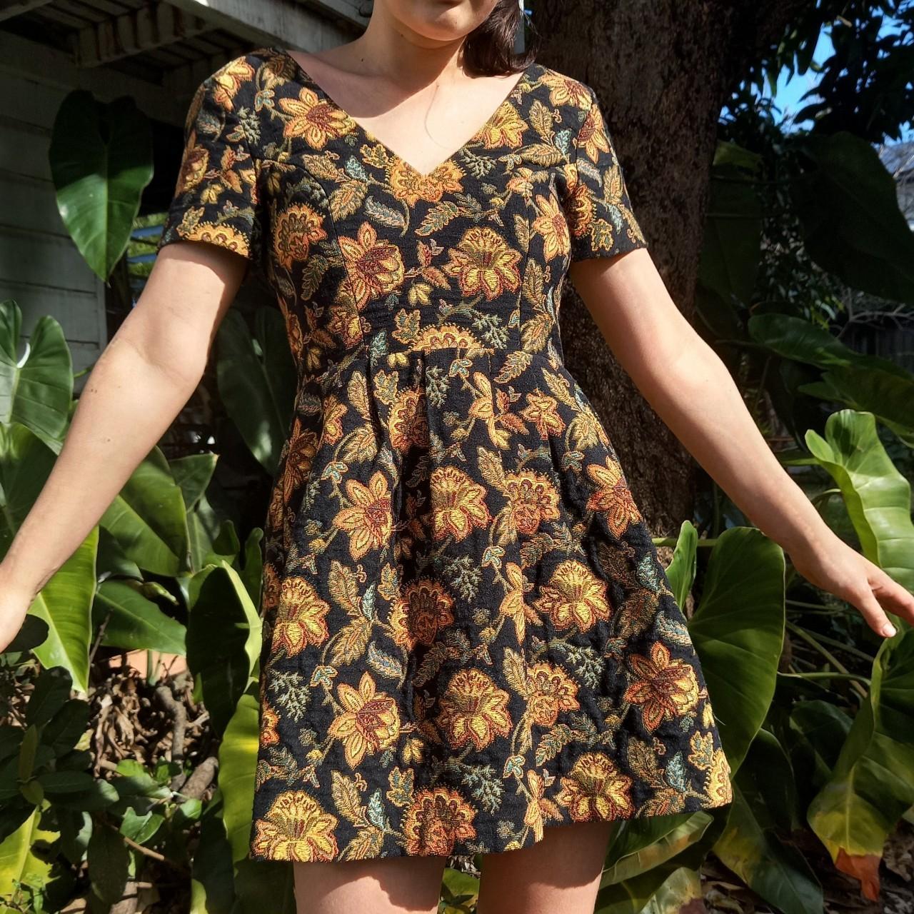 Little floral tapestry dress... Depop