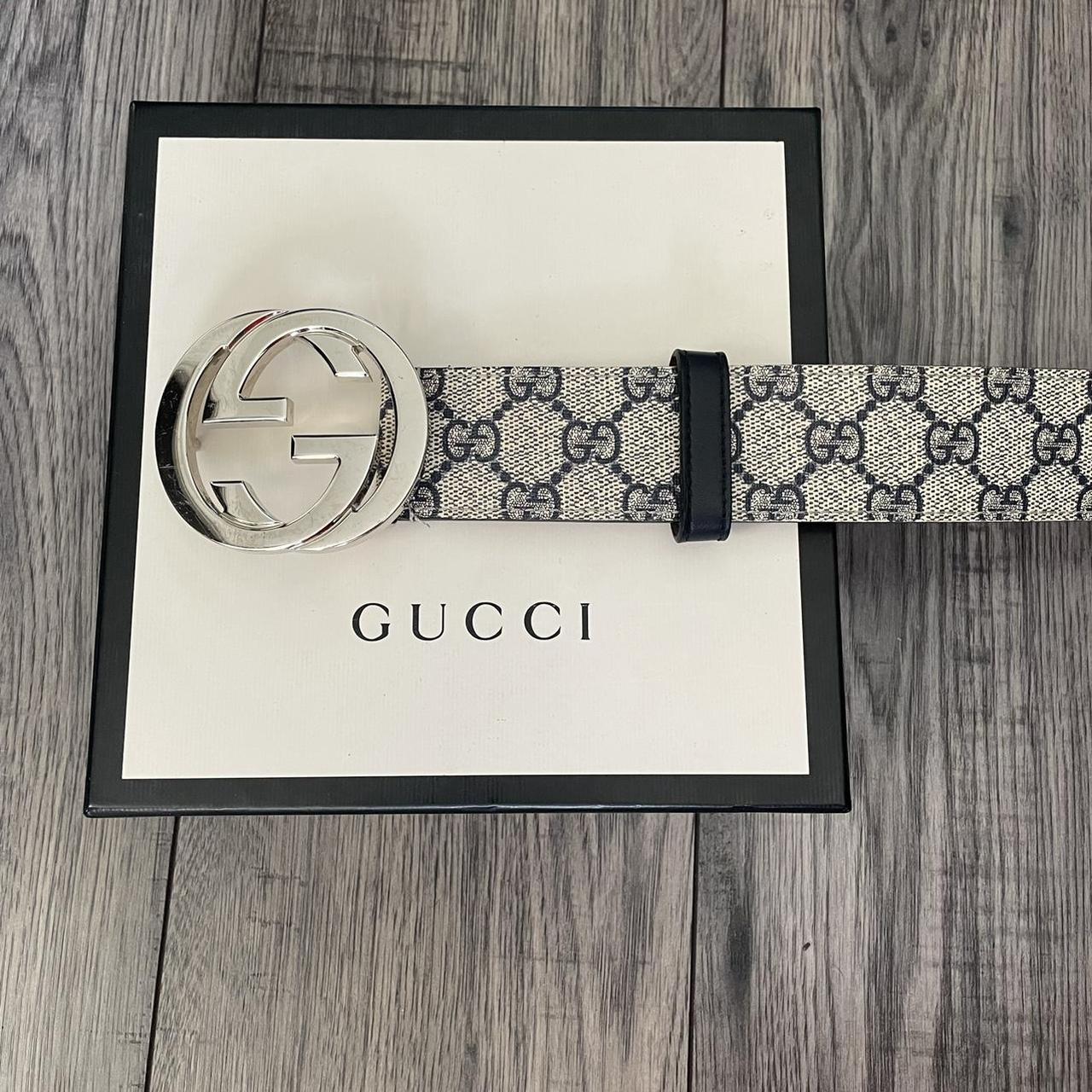 Gucci GG SUPREME Belt ️Navy Monogram w/silver buckle... - Depop