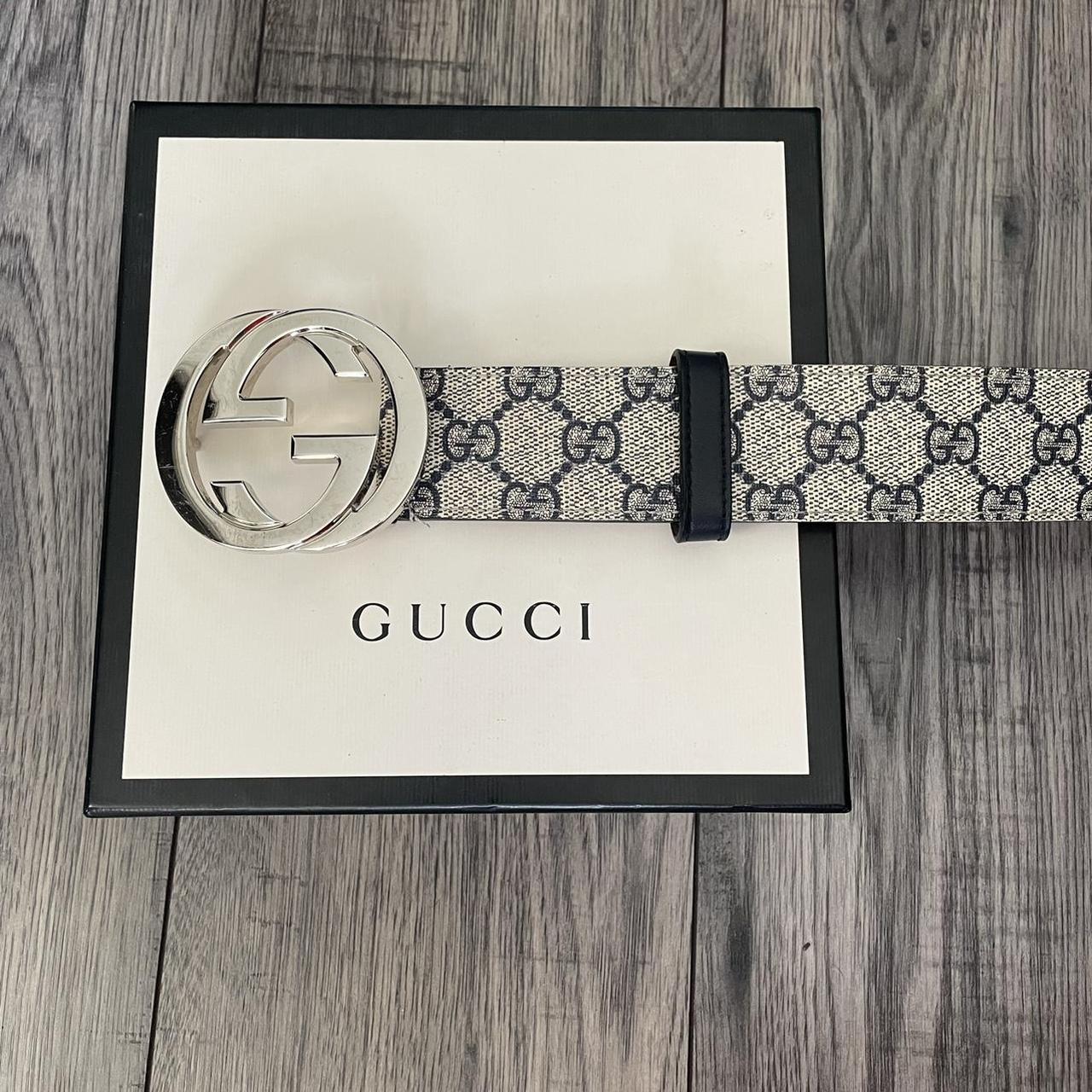 GUCCI Supreme Belt with G silver buckle RRP £345 - Depop