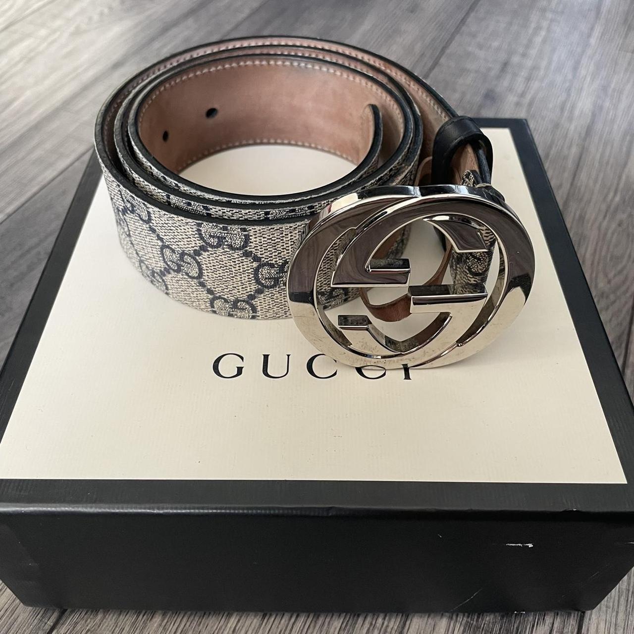 Gucci GG SUPREME Belt ️Navy Monogram w/silver buckle... - Depop