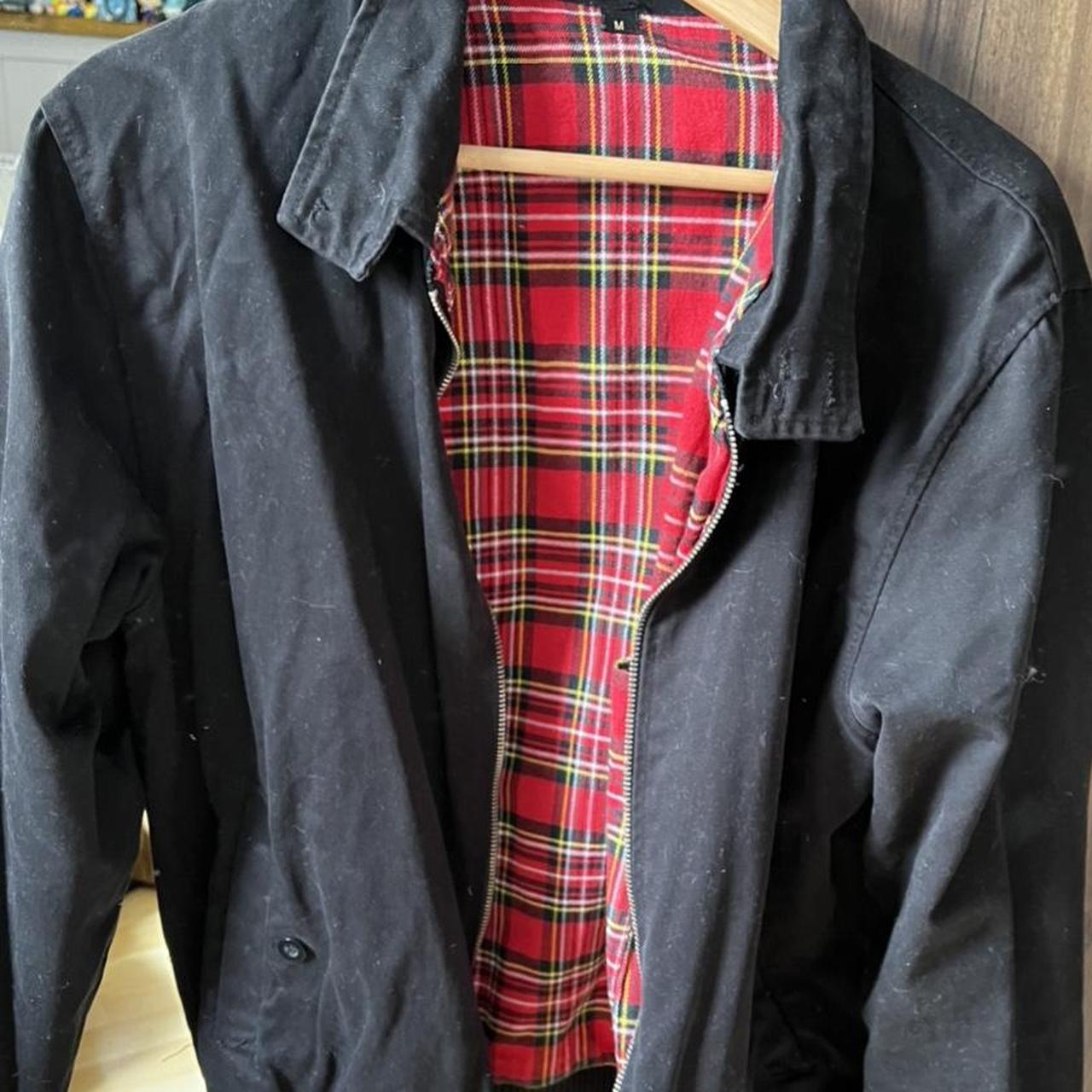 Black harrington jacket 2024 with red tartan lining