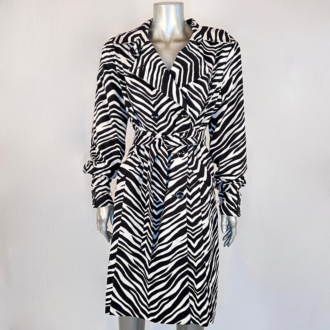 Black and White Zebra Print Cotton Trench Coat size... - Depop