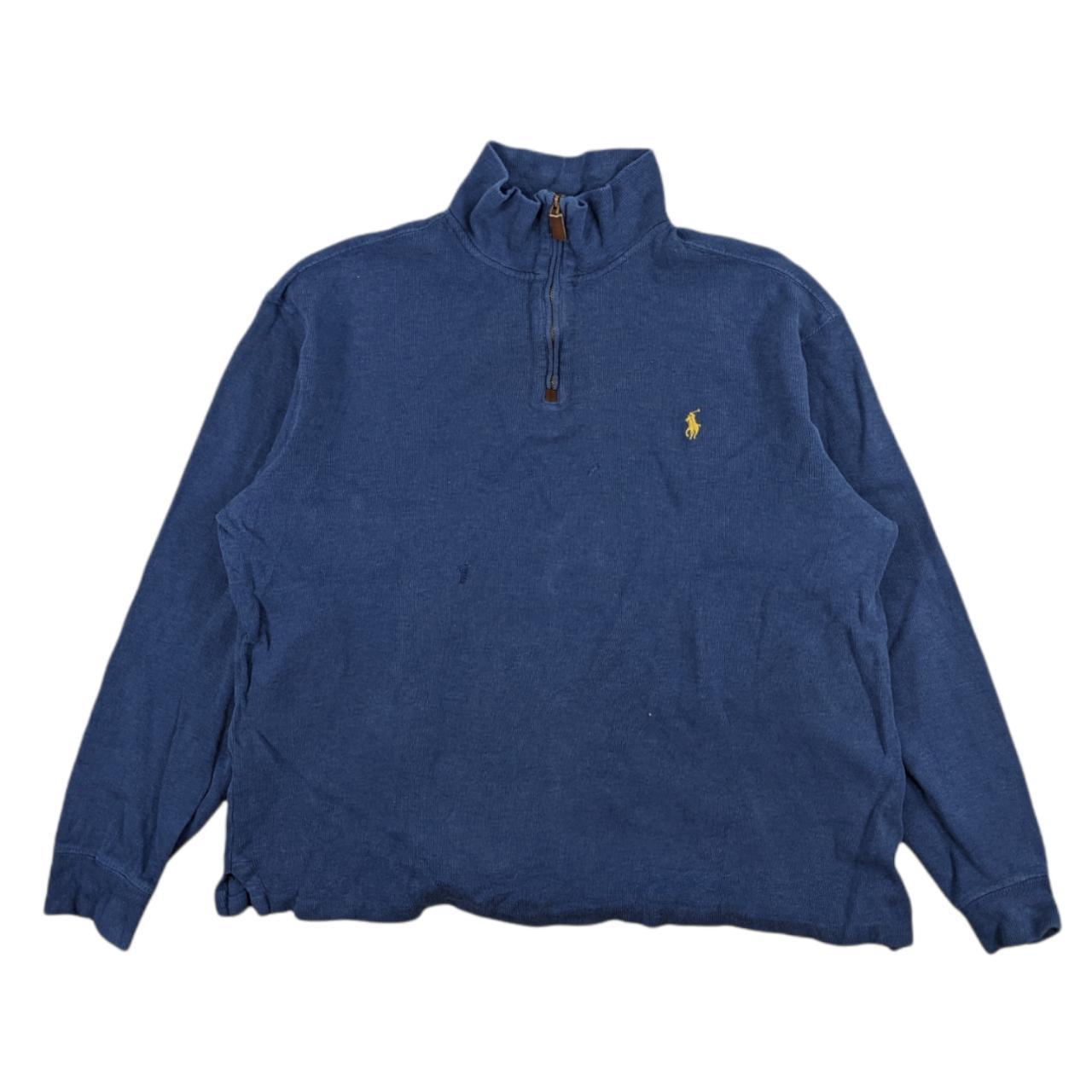 Vintage blue Ralph Lauren quarter zip sweatshirt... - Depop