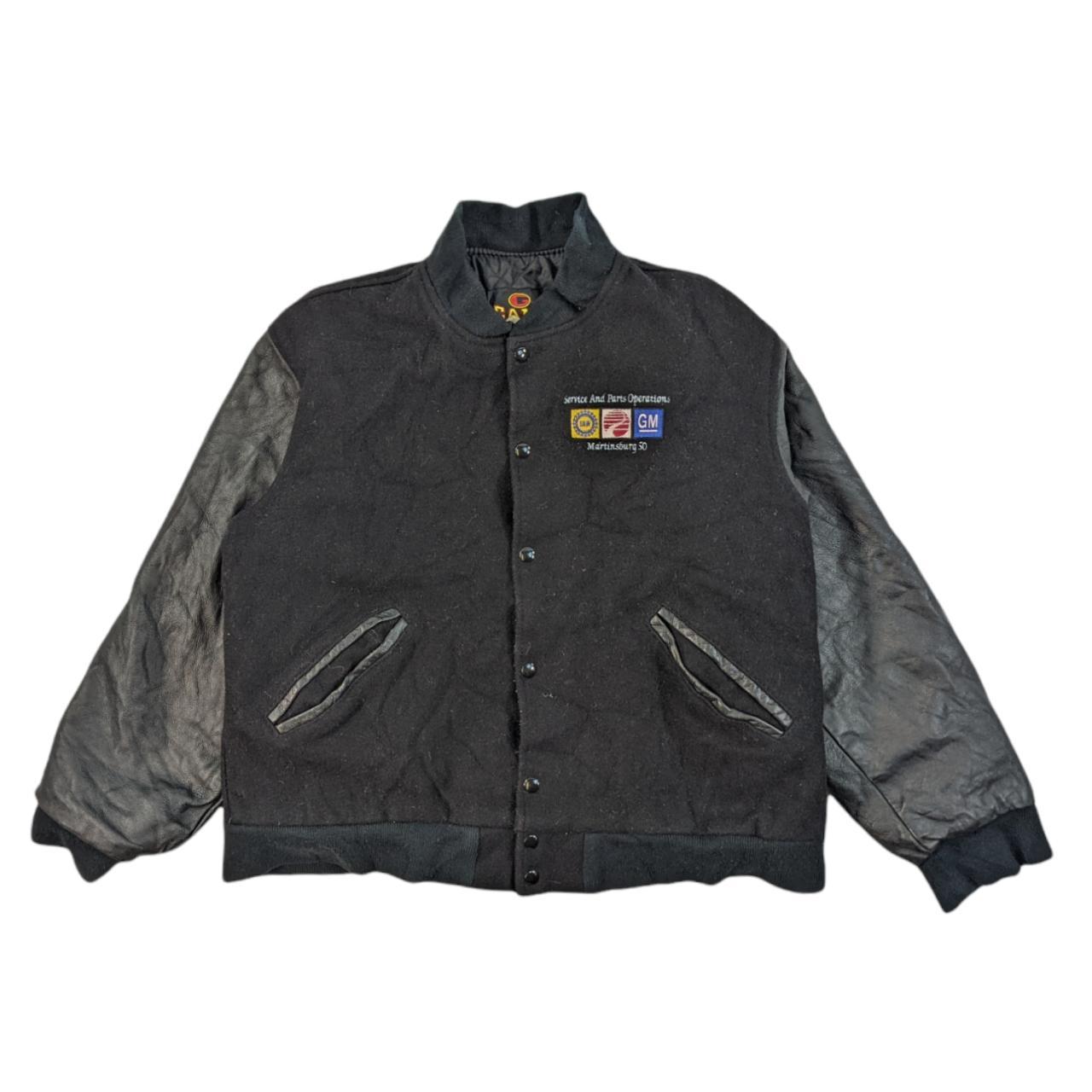 Vintage black leather varsity jacket (L) Size:... - Depop