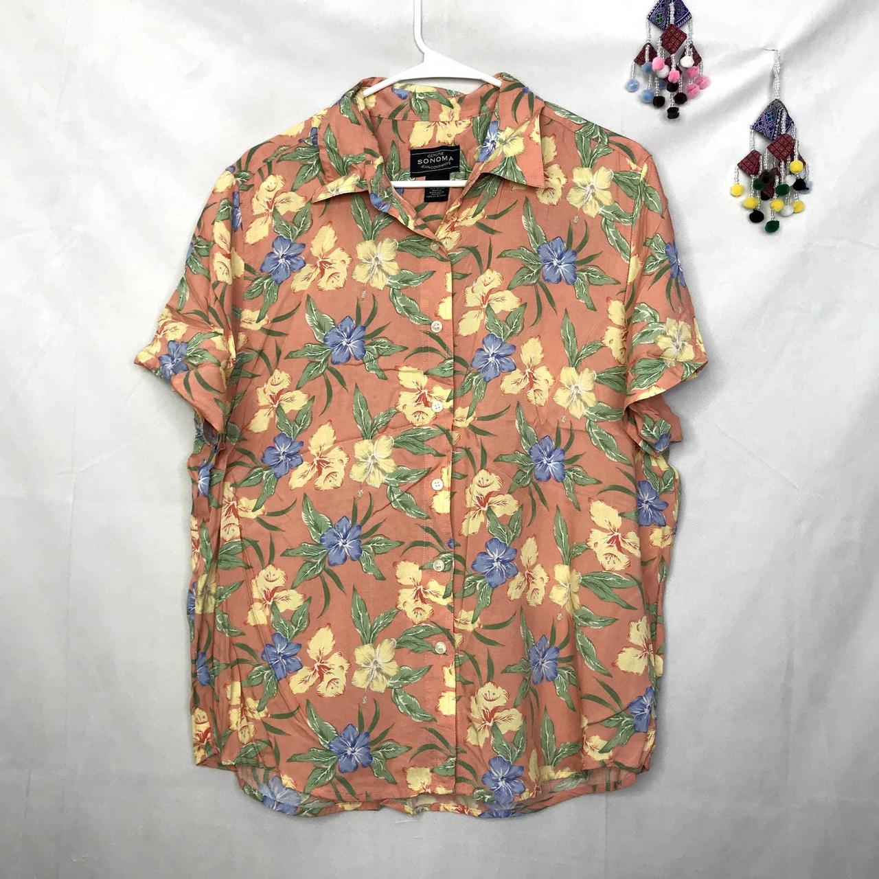 Vintage Somona tropical floral print short sleeve... - Depop