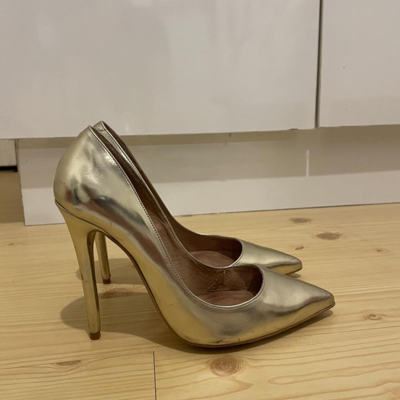 Windsor Smith metallic gold pointed heels... - Depop